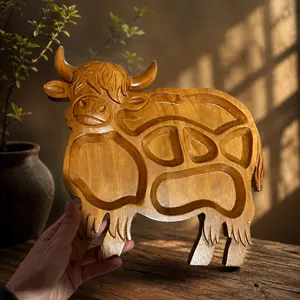 Highland Cow Wooden Charcuterie Board, Ideal for Parties, Celebrations, Festive Gatherings, Perfect Gift for Birthdays, Christmas, Halloween, Plates