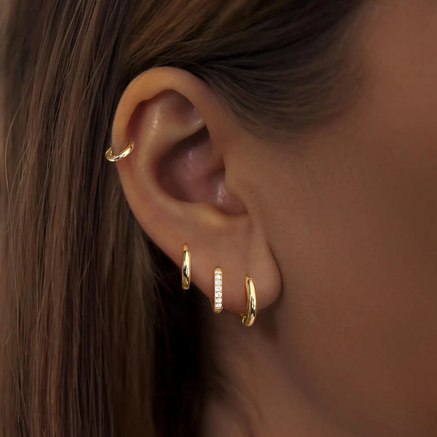 Small Gold Huggie Hoop Earrings Set for Women Men Hypoallergenic 14K Gold Plated Stack Cartilage Earrings, Multiple Piercing Lightweight Mini Thin Cute Dainty Trendy Jewelry Gifts for Women