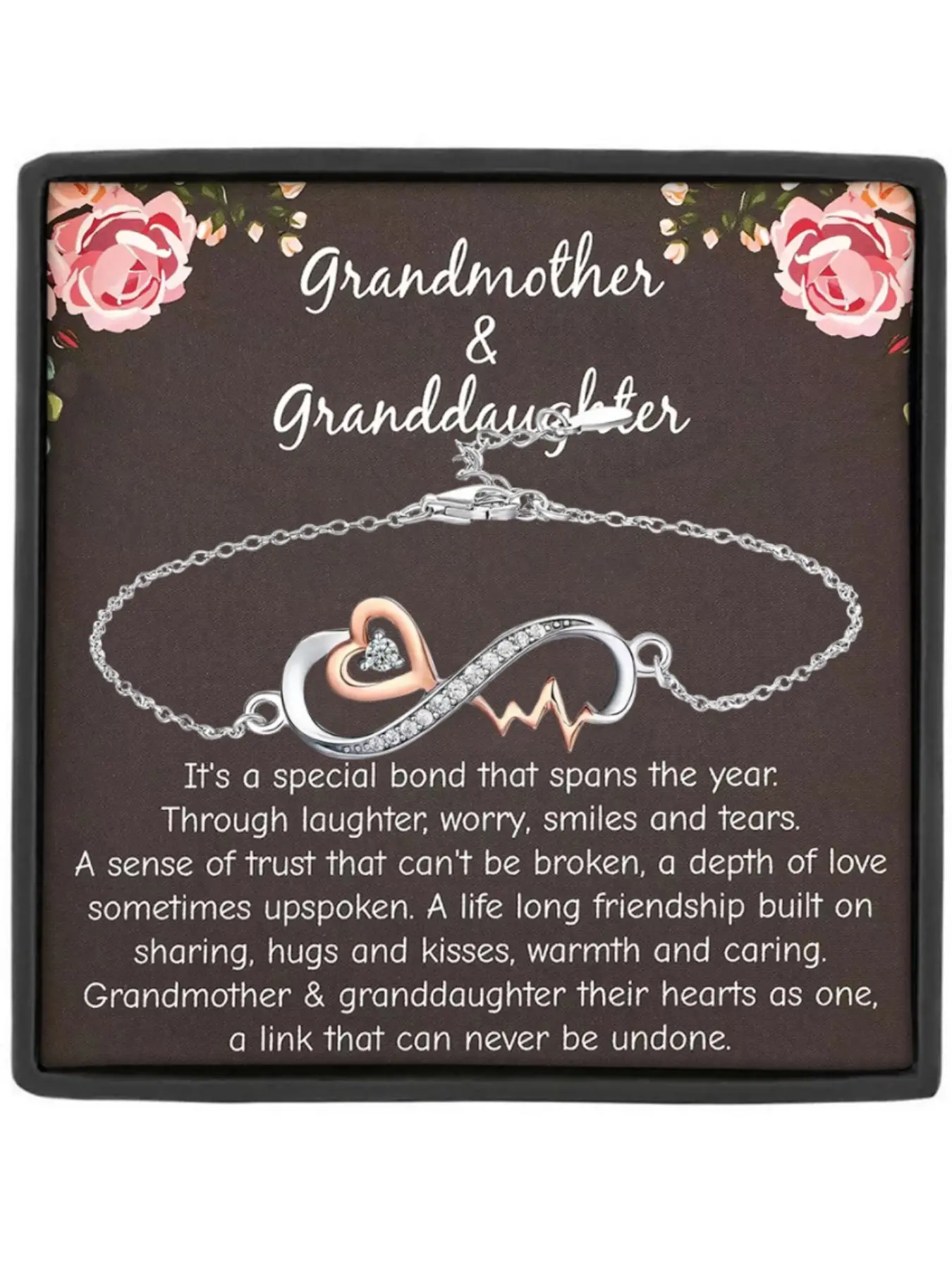 Grandmother and Granddaughter Heartbeat Bracelet Set with Card and Gift Box, Personalized Jewelry, Jewelry Gifts, Birthday and Christmas Gift, Heart Charm Bracelet, Heart Bracelets