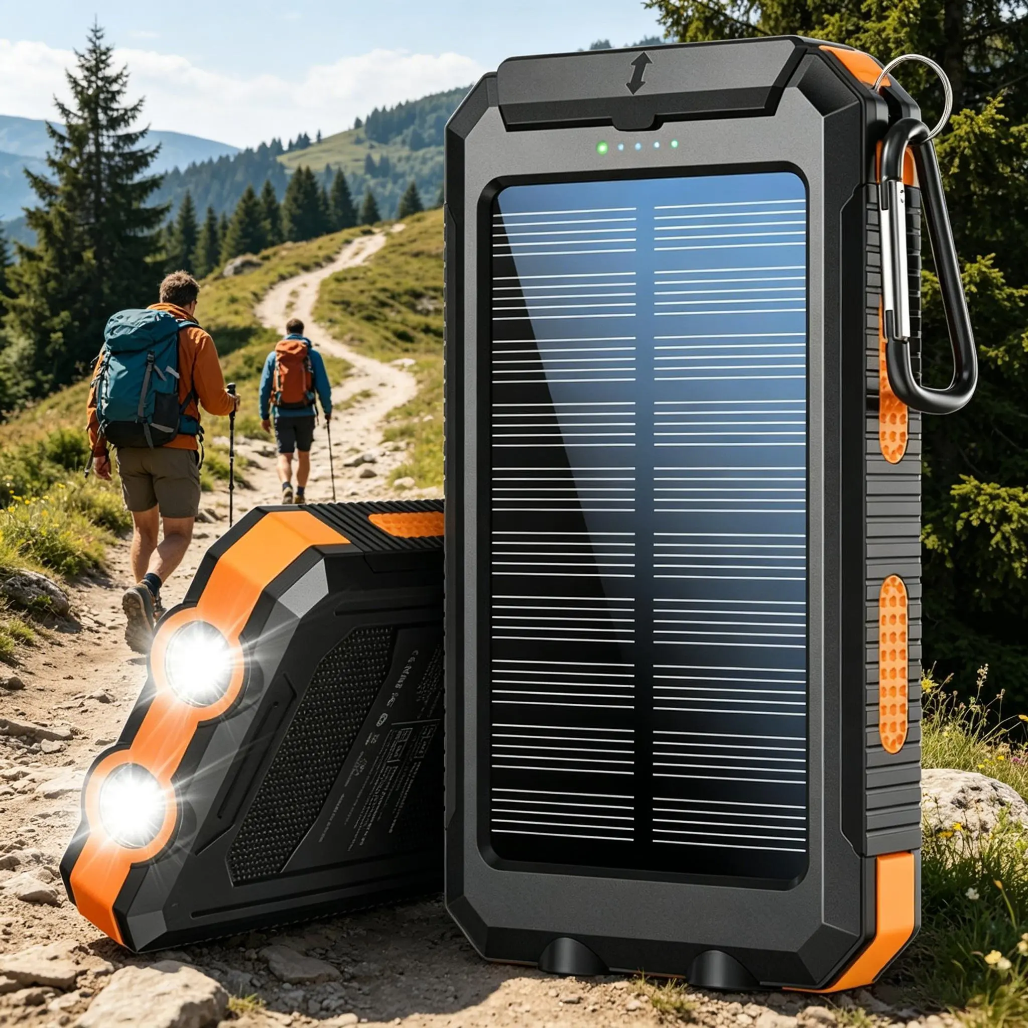 Solar Charger Power Bank 10000mAh, Portable Wireless Charger, 20W Fast Charging, Super Bright Flashlight, Dual USB Output Port Power Bank, Solar Panel Charger with USB C Interface for Camping