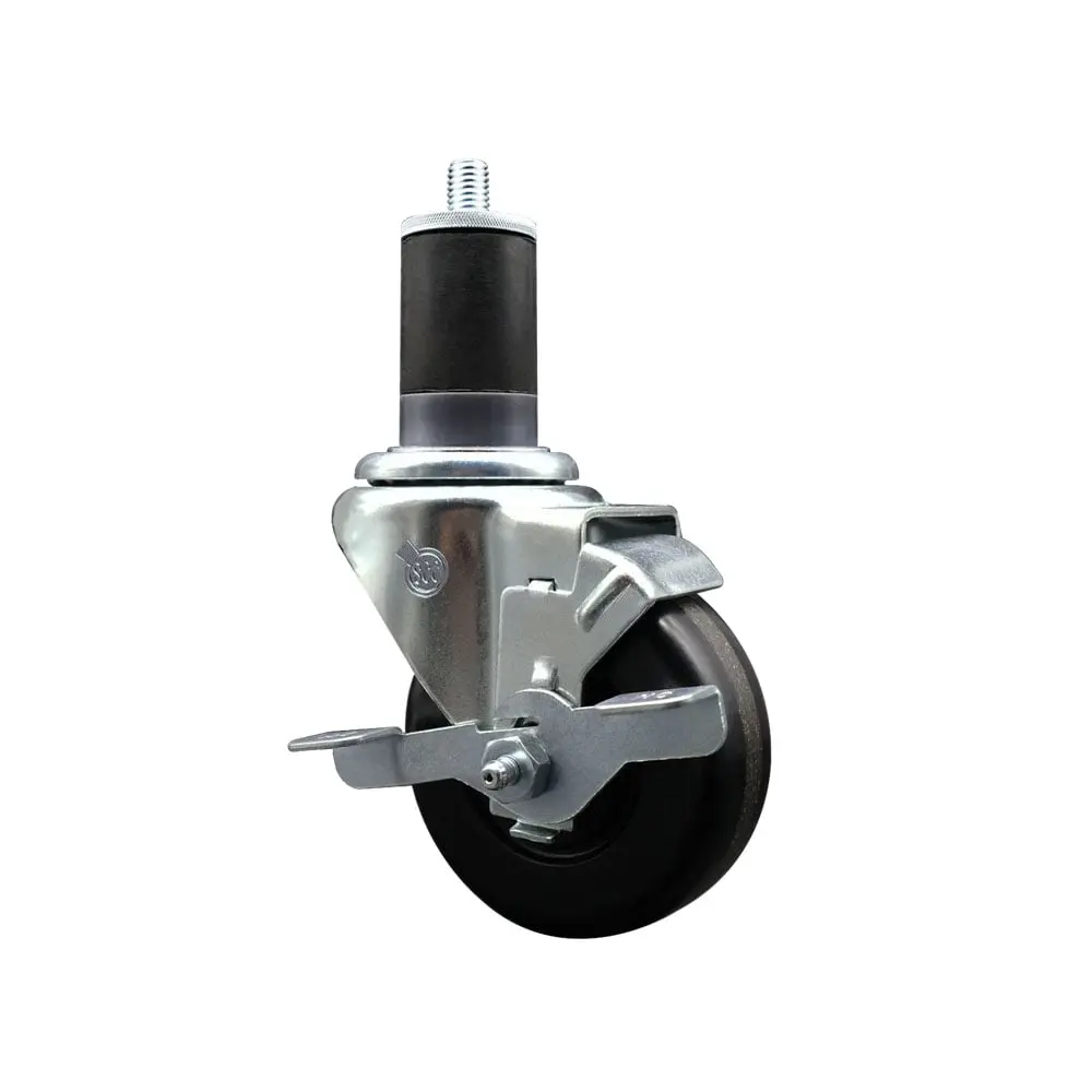 Service Caster SCC-EX20S3514-PHR-TLB-158 Swivel Expanding Stem Caster, Phenolic Roller Bearing, 3.5 x 1.25 in. Black Wheel, 1.63 in. Stem, Top Locking Brake, Bright Zinc Plated Finish, 300 lbs Capacity, Ideal for Shop Projects, Round/Square Tubes, Swivel,