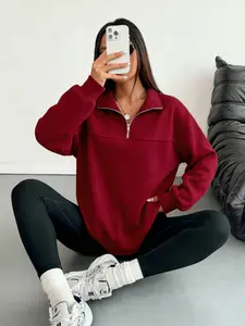Women's Loose Zipper Pullover Sweater Sweatshirts, Womenswear, Back to School Clothing, Graduation Teacher, Casual Daily Wear, Fall & Winter Fashion, Piece