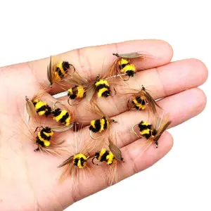 Artificial Fishing Lure, 12pcs/set Lifelike Bee Design Fishing Bait with Hook, Fishing Accessories for Beginners & Experienced Fishermen