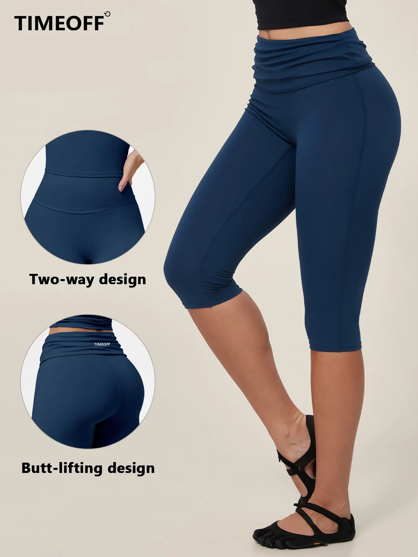 【TIMEOFF】Women Yoga Capri Leggings, Fold‑Over Two‑Way Waistband, Butt‑Lifting Seamless Design, Soft High‑Stretch Fabric, Avoid Slipping & Shape‑Deficiency, Support Body Shaping For Yoga, Gym Workout, Running And Daily Fitness Activities