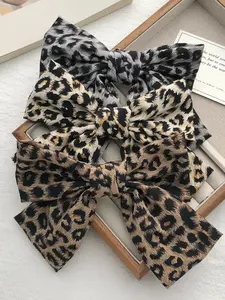 Women's Classic American Style Bow Clips, Leopard Print Hair Accessories, Set of 3 Spring Barrettes, Fashionable and Versatile Design