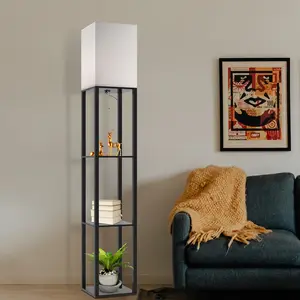 1pc Column Floor Lamp With Shelves, Modern Shelf Floor Lamp With 9W LED Bulb, 3 Tier Storage Display Standing Reading Lamp Narrow Corner Nightstand Light For Bedroom Living Room