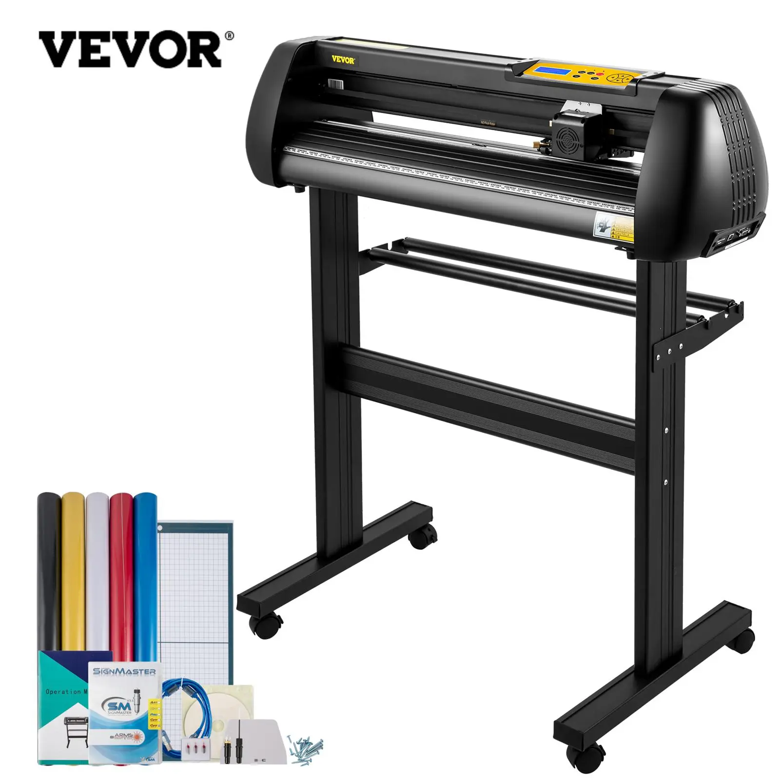 VEVOR Vinyl Cutting Machine with LCD Screen, 28-in Area Upgraded Paper Feed Cutting Plotter Bundle, Adjustable Force & Speed, Powerful Stepper Motors, Signmaster Compatible for Windows, Ideal for DIY Users, Aluminum Frame Projects, High Precision