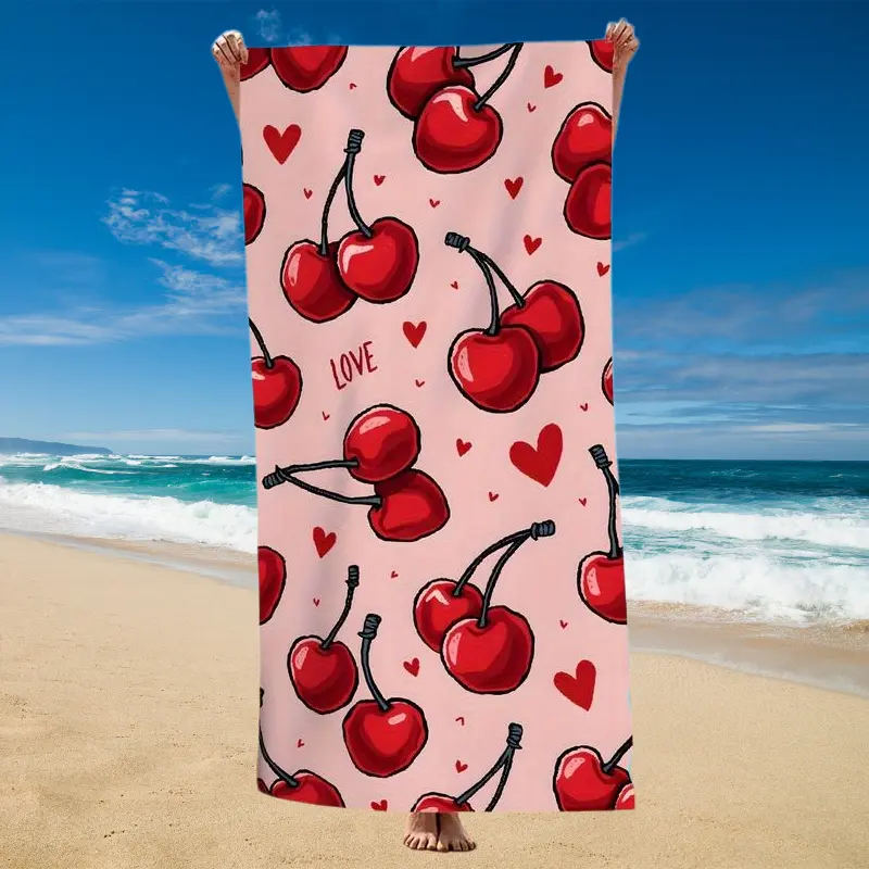 essential,,standard,portable,,hostess,gift,,xl,luxury,bathtowels,decorative,boat,personalized,custom,towels,drying,Cherry Print Beach Towel Skin Friendly Quick Dry Large Oversized Sandproof Lightweight Soft Microfiber Multifunctional Car Seat Sweat Towel