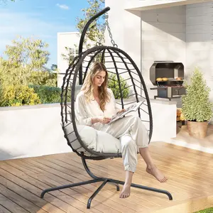 Hanging Egg Chair with Stand – Handwoven Rattan Patio Swing with Cushion, 350lb Capacity – Indoor/Outdoor Chic for Patio, Garden & Poolside Summervibes