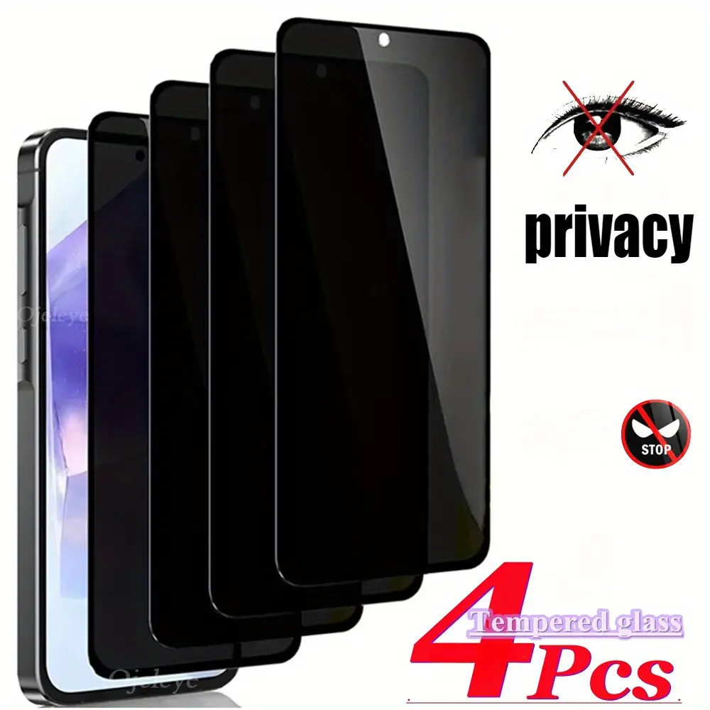 4PCS Privacy Protective Screen Protector, Tempered Screen Film For Samsung Galaxy A03 A04 A04E A13 A14 A23 A34 A04S A54 A05 A05S A25 A35 A15 A24 A55 A03s A53 A52 Anti-Scratch, Anti-Fingerprint