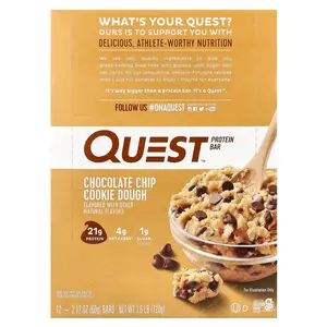 Quest Nutrition Protein Bar, Chocolate Chip Cookie Dough, 12 Bars, 2.12 oz (60 g) Each