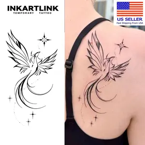 INKARTLINK Tattoo Tech, 2 Sheets Large Semi Permanent Tattoo, Adult Art Design Temporary Tattoos, Lasts 1-2 Weeks, Waterproof, Realistic Look, No Adhesive, No Reflection (Phoenix)