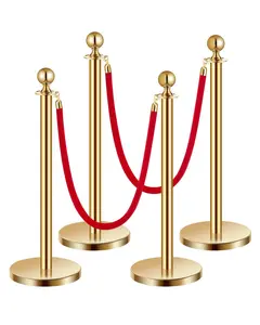 【fathersdaygift】EVOR Gold Stanchions and Red Velvet Ropes Crowd Control Barrier Set (4Pcs) - Hollow Base, Stainless Steel Posts, 2 Ropes, for Weddings, Parties, Gifts, Festive & Home Supplies