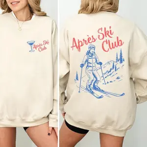 Apres Ski Sweatshirt for Women – Retro Ski Trip Pullover, Vintage Ski Lodge Crewneck, Cozy Winter Sweater for Girls Trip