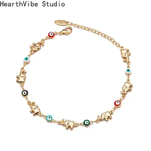 HearthVibe Studio Lucky Eye Copper Elephant Charm Bracelet Adjustable Drop Oil Turkish Evil Eye for Women Girls Men Fashion Jewelry