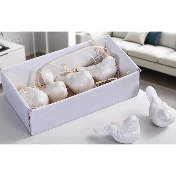 6-Piece Elegant Ceramic Bird Figurines, Handcrafted Home Decor, White Decorative Birds for Shelf, Reusable Gift Set, Durable Ornamental Collection Lightweight Artistic Minimalist Nature art decor minimalist decor