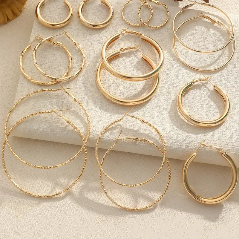 8 Pairs Women's Elegant Twist Design Hoop Earrings, 8 Pairs Trendy Exquisite Hoop Earrings, Chic All-match Vintage Jewelry As Gift for Girlfriend, Versatile Earrings Hoop Earring Sets
