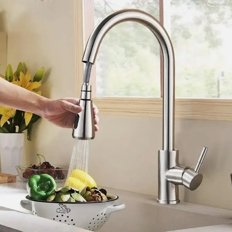 Brushed Nickel Kitchen Faucet Sink Mixer Faucet Pull Down Sprayer Single Handle