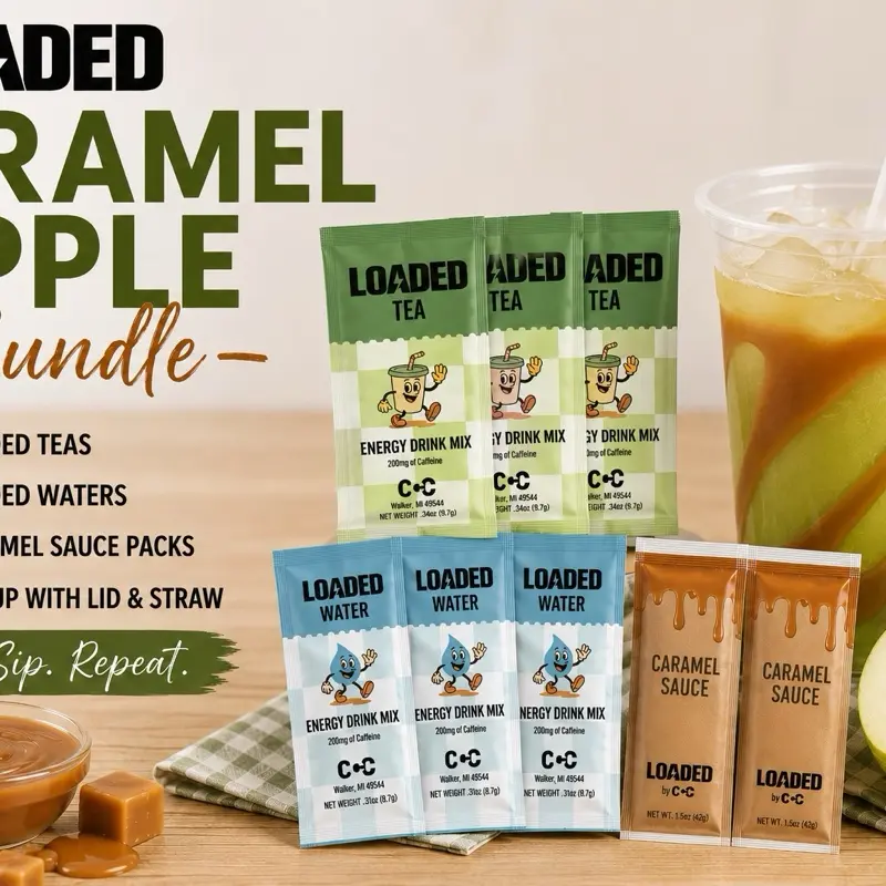 Loaded Caramel Apple-6 pack. At home flavor packs. 3 loaded waters.3 loaded teas. A cup and caramel packet.
