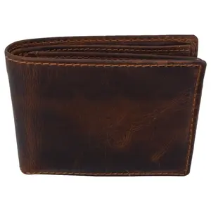 Men's Vintage Brown Leather Bifold Wallet with RFID Blocking Center Flap