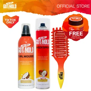 All Day Got Hold Curl Defining Brush Bundle for Natural Hair Defined Curls Frizz Control and Shine with Curl Mousse and Sheen Spray and Free Edge Control 60ml