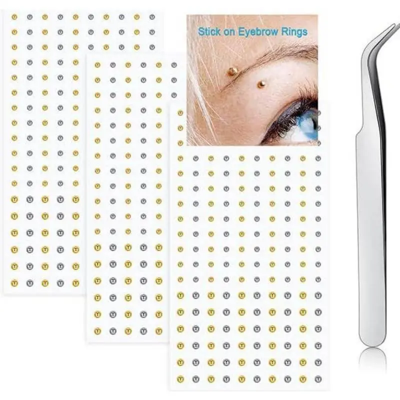Gold & Silver Mixed Face Gems - Self-Adhesive Fake Piercings, Lip & Nose Rings, Eyebrow & Lip Stickers - Cool Punk Y2K Makeup