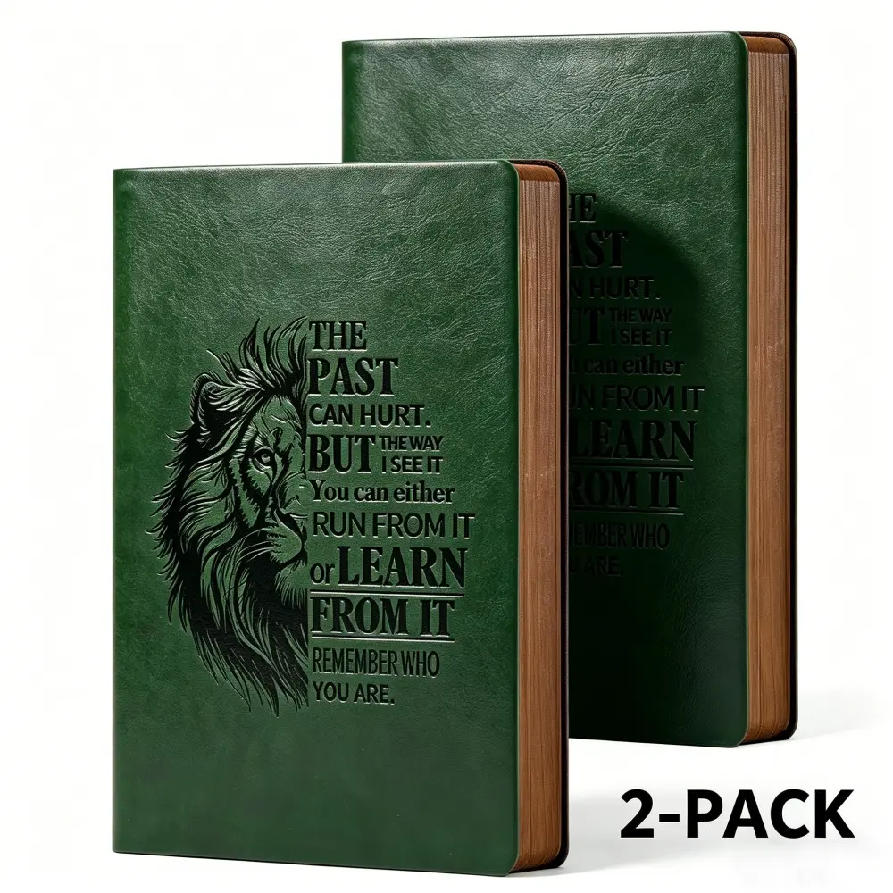 CAGIE 2-Pack A5 Vintage Lion Leather Softcover Notebooks, 256 Lined Pages, 180° Flat Design, Acid-Free, Consistent Style, Christian Bible Study Tool, Self-Improvement Journal, Father's Day Mens Gifts, Office Stationery Set