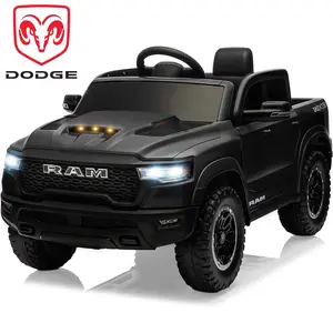 First Ride On Dodge RAM 1500 Kids Ride On Truck with Remote Control, 4-Wheel Suspension, 5-Point Seat Belt, MP3 Bluetooth, LED Lights, Electric Car Toy for Ages 3-6, Best Christmas Gift for Kids，Black Friday
