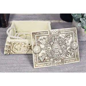 Ebros Aztec Maya Lunar And Solar Sun Gods Mesoamerican Calendar Jewelry Box Figurine