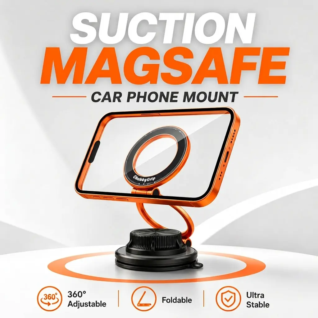 ChubbyCable ChubbyGrip AirVac Adjustable Phone Holder - Portable Shockproof Magnetic Grip with Magnetic Pivot, Suction Cup Attachment Phone Holders & Mounts