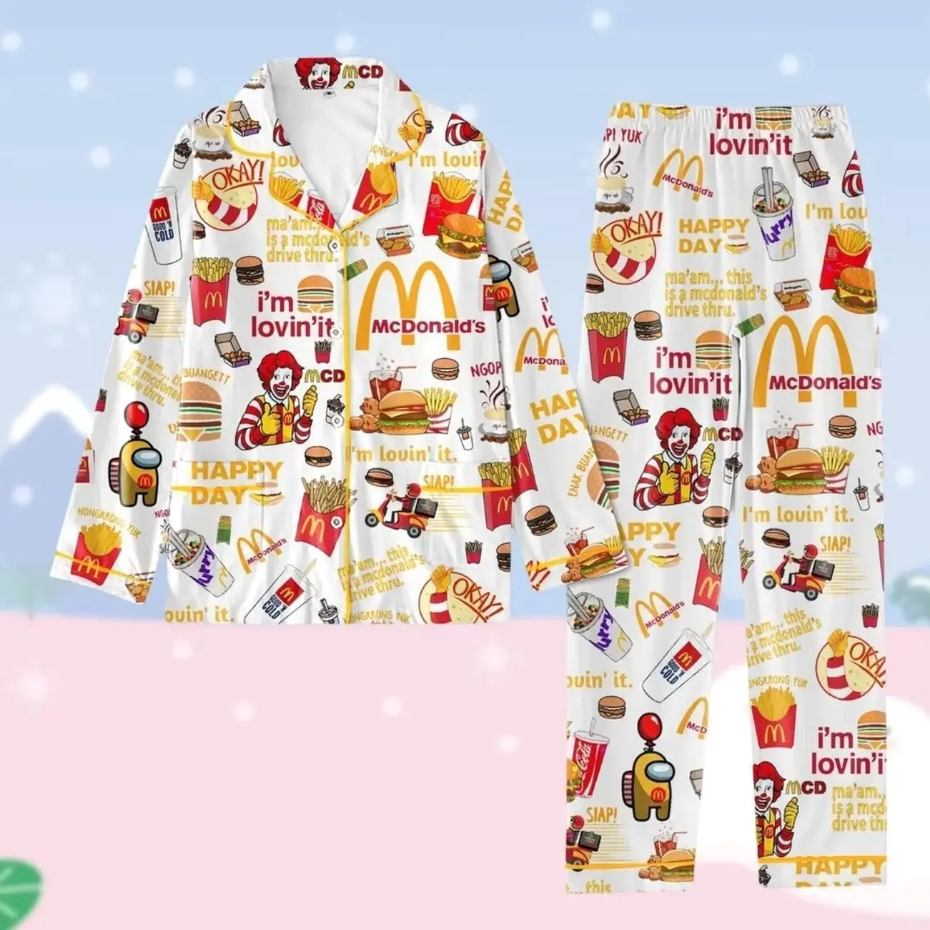 McDonald Pajamas Christmas, Fast Food Pajamas Set, Worker Matching Pajamas Set, McDonalds Addict Pajamas Family, Food Midnight Shirt