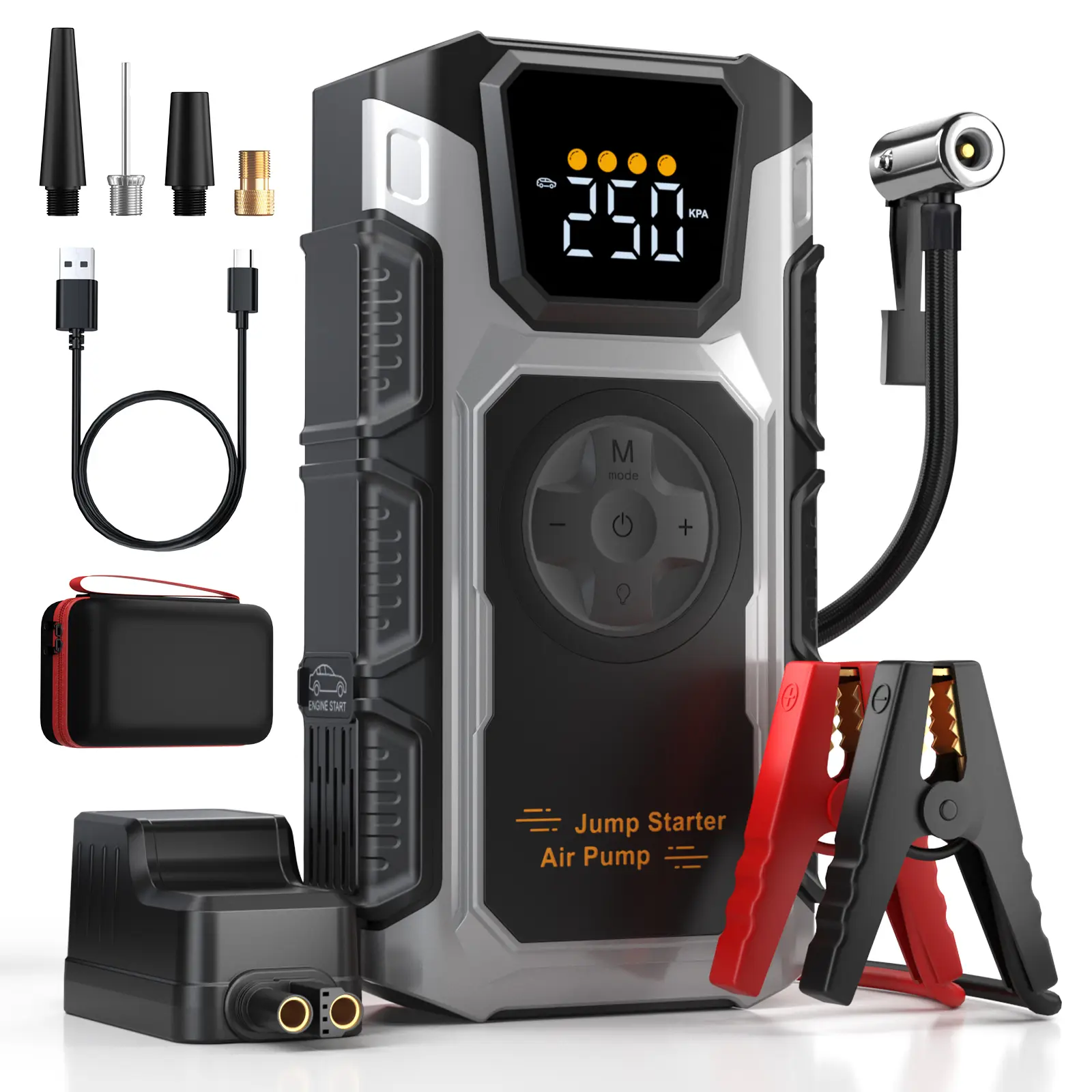 3000A Car Jump Starter with 150PSI Tire Inflator, Power Bank & LED Light, Reliable in -20°F, Compatible with Most Cars & Trucks, For All Driving Situations