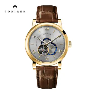 PONIGER P6.83 Luxury Men's Mechanical Watch Automatic Sapphire Glass 316L Stainless Steel Case Leather Strap Waterproof 5 ATM Business Casual Wear