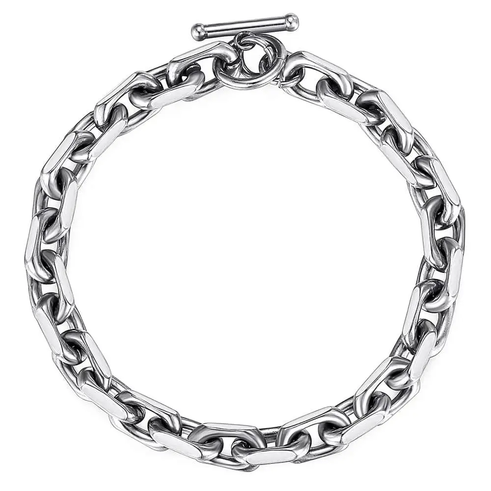 Hermah Silver Color Men's Bracelet Cable Link Stainless Steel 9mm 7-9inch Fashion Cool Jewelry for Men