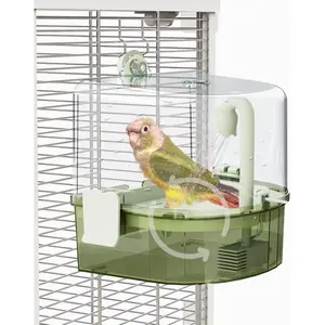 Automatic Bird Bath for Cages – Indoor Parrot Bath with Water Pump, Bird Shower with 2 Water Flow Modes, Pet Bird Cage Accessory, Suitable for Parakeets, Lovebirds, Cockatiels, etc. (Green)