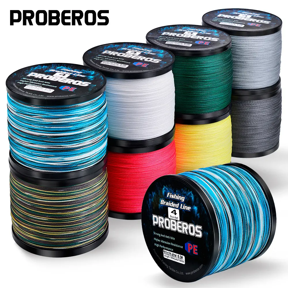 PROBEROS 4-Strand PE Braided Fishing Line - 1000m Multicolor Spool, 6LB-80LB Wear-Resistant Strong Anti-Bite Gear, Tackle Supplies for Reels & Saltwater/Freshwater Use
