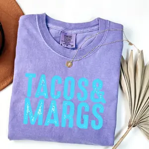 Comfort Colors Tacos and Margaritas Shirt Funny Drinking Graphic Tee Girls Trip Summer Vacation Party Aesthetic Oversized Trendy Shirt