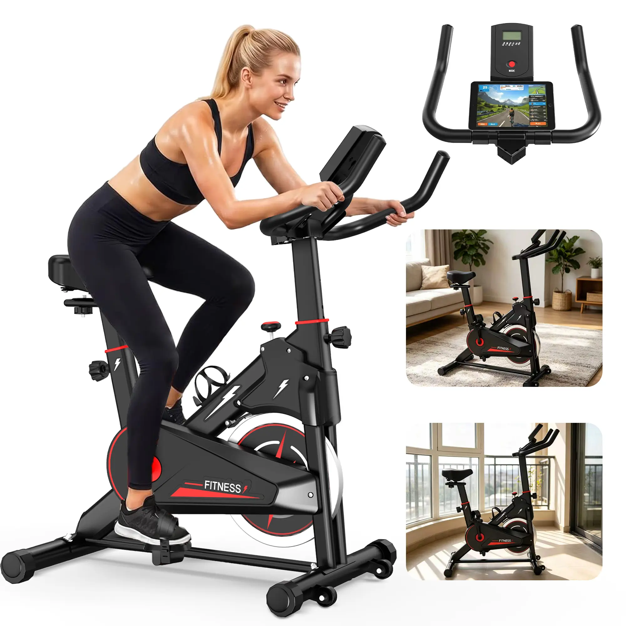 【SAVEYOUR】Indoor Exercise Bike, Stationary Cycling Bike with Monitor, Adjustable Resistance, Comfortable Seat & Handlebars, Stable Base, Portable Design for Home Fitness Workout Cardio Trainer