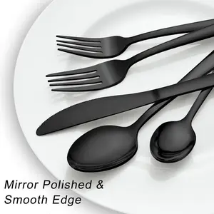 Pleafind 48-Piece Black Silverware Set for 8, Stainless Steel Flatware with Steak Knives, Mirror Polished & Smooth Edge, Dishwasher Safe, Ideal for Home & Restaurant