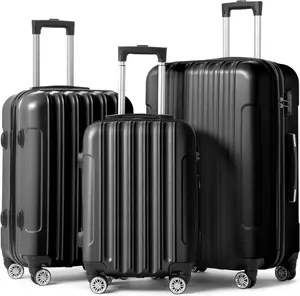 【Summervibes】Ubesgoo Luggage Set of 3 Hardside Carry on Suitcase Sets with Spinner Wheels & TSA lock, Portable Lightweight ABS Luggages for Travel, Business - Black(20/24/28)