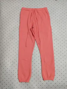 Cuffed Men's Sweatpants Coral Color Joggers Oversized Fit Design Unisex Athletic Casua Lounge Pants with Pockets, Soft Fleece Home Pants with Drawstring