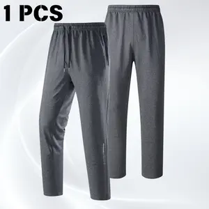Men's Casual Trousers with Zippered Pockets & Adjustable Drawstring Waist Menswear Pants