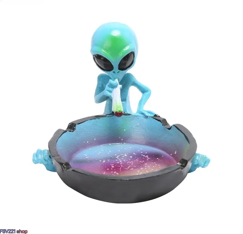 Alien Resin Ashtray, Sci-Fi Figurine Sculpture and Trinket Dish Bowl for Funky Home Office Decor, Waterproof Indoor-Outdoor Use