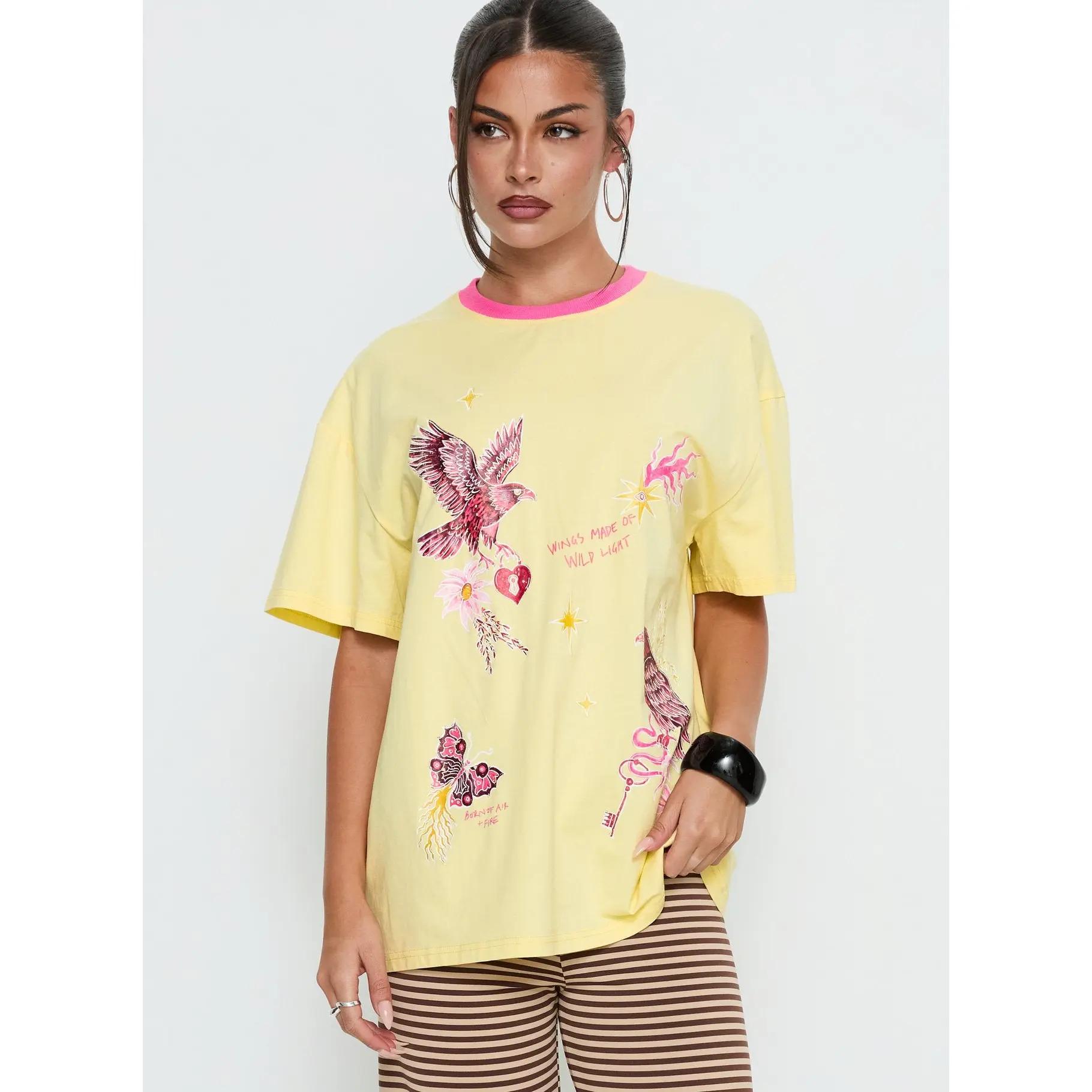 Wild Light Oversized Graphic Tee Yellow / Pink