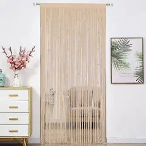 Beaded Doorway Curtain Door Beads Dense String Curtains Fringe Hippie  for Wall Hanging Decor Room Divider  Doors Window Closet Doorways Decorations (100x280cm,Beige)