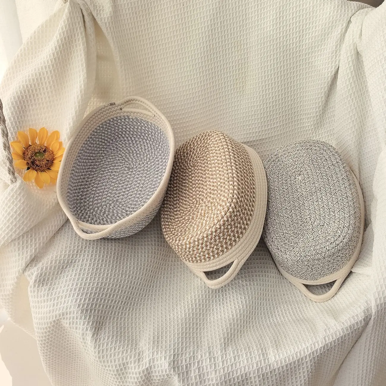 Cotton Rope Woven Storage Basket, Oval Organizer with Handle for Snacks & Toys, Portable Household Storage Bin for Living Room & Bedroom, Multifunctional Braided Storage Basket Cotton Rope Woven Storage Basket, Oval Organizer with Handle for Snacks & Toys, Portable Household Storage Bin for Living Room & Bedroom, Multifunctional Braided Storage Basket