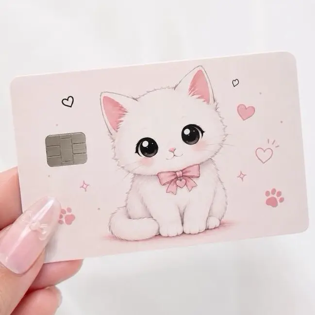 Cute White Kitty Credit Card Sticker | Pink Cat Card Skin | Debit Card Skin