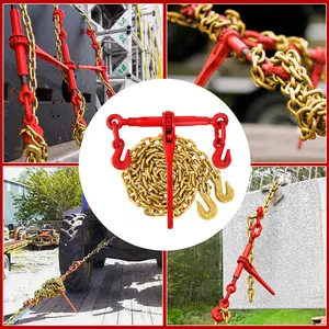 Heavy Duty Chain Binder Kit – Grade 70 Transport Binder with Ratchet Load Binder and Grab Hooks, 5/16"-3/8" x 10FT, 9200 lbs WLL, Ideal for Industrial, Agricultural, Logging, Truck Hauling, Towing