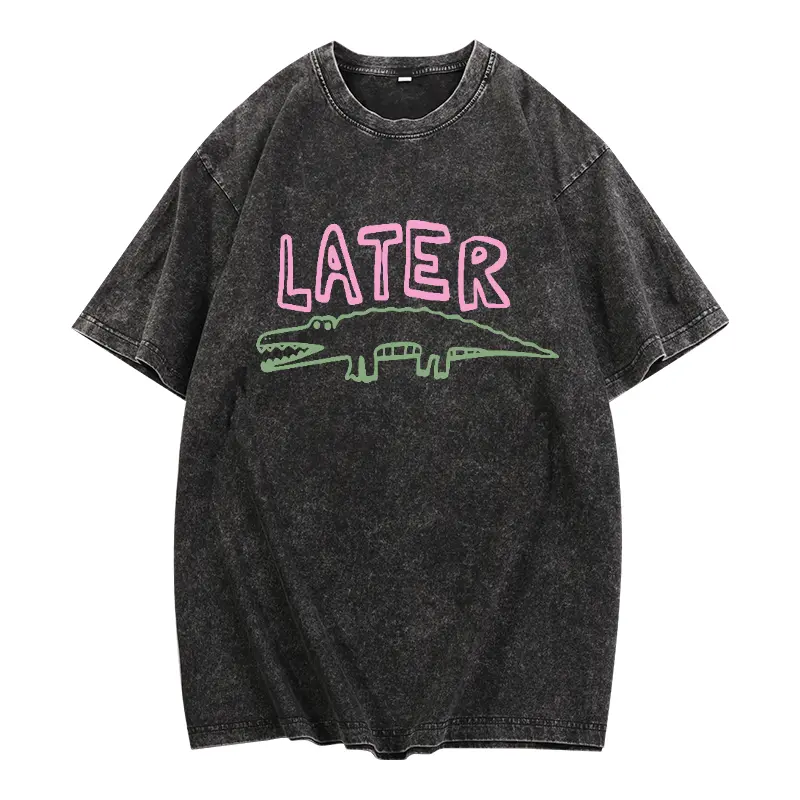 Sarcastic Later Gator Graphic Unisex Tshirt Funny Alligator Design Breathable Washed Round Neck Short Sleeve Casual Wear for Holiday Parties