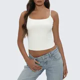 Tournesol Women Tank Top Casual Sexy Chic Versatile Sleeveless Tops Square Neckline Adjustable Straps Basic Slim Fits Double-Layered Design Effortless styling 006 White Womenswear